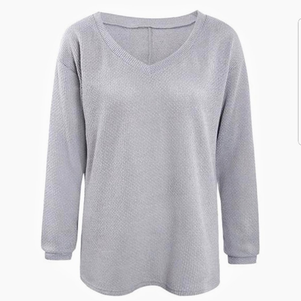 SALE! NWT Sweater V Neck SOFT Knit Gray REStocK ! - Picture 2 of 8